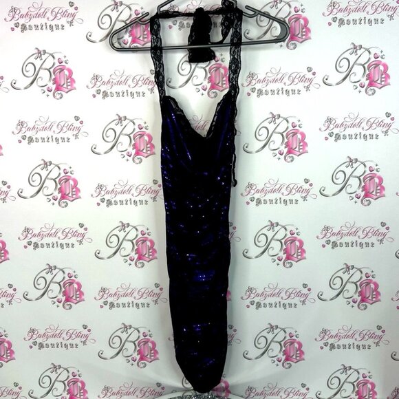 Demore dress sexy lace shiny sparkly Glamorous Backless Purple and Black Dress - Picture 1 of 8
